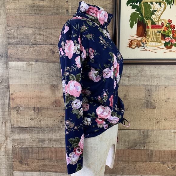 Vintage 1970’s Romantic Dark Floral Turtleneck Tie Waist Hem Size Medium - Picture 3 of 9